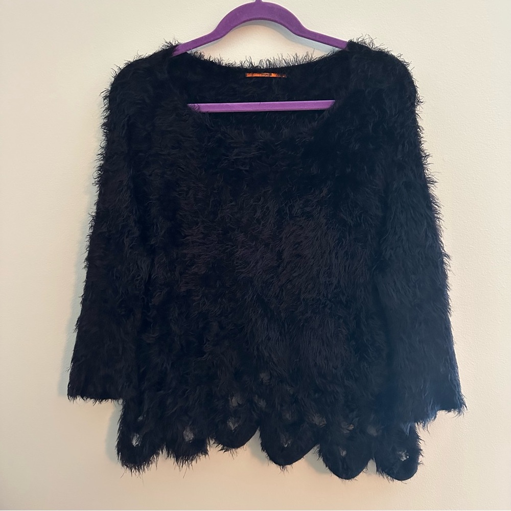 ANAMA Black Fuzzy Scalloped Trim Sweater